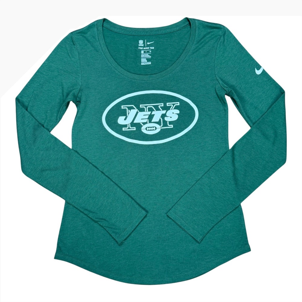 Nike NFL New York Jets Womens Green Long Sleeve‎ Tri-Blend T-Shirt Scoop Neck